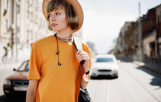 threaded four-square panel | Essential T-Shirt