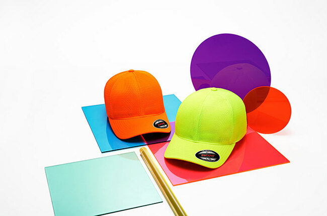 Flexfit omnimesh hats in neon colors. 